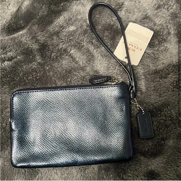 BRAND NEW COACH blue metallic wristlet (NWT) - Picture 3 of 9
